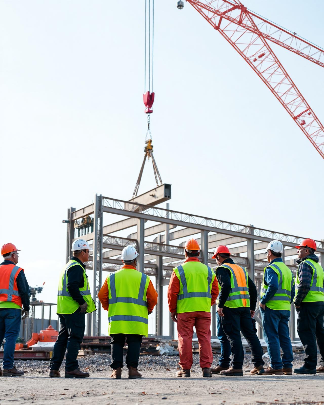 Equipo de ingenieros de Devito supervisando el izaje de una viga estructural en obra